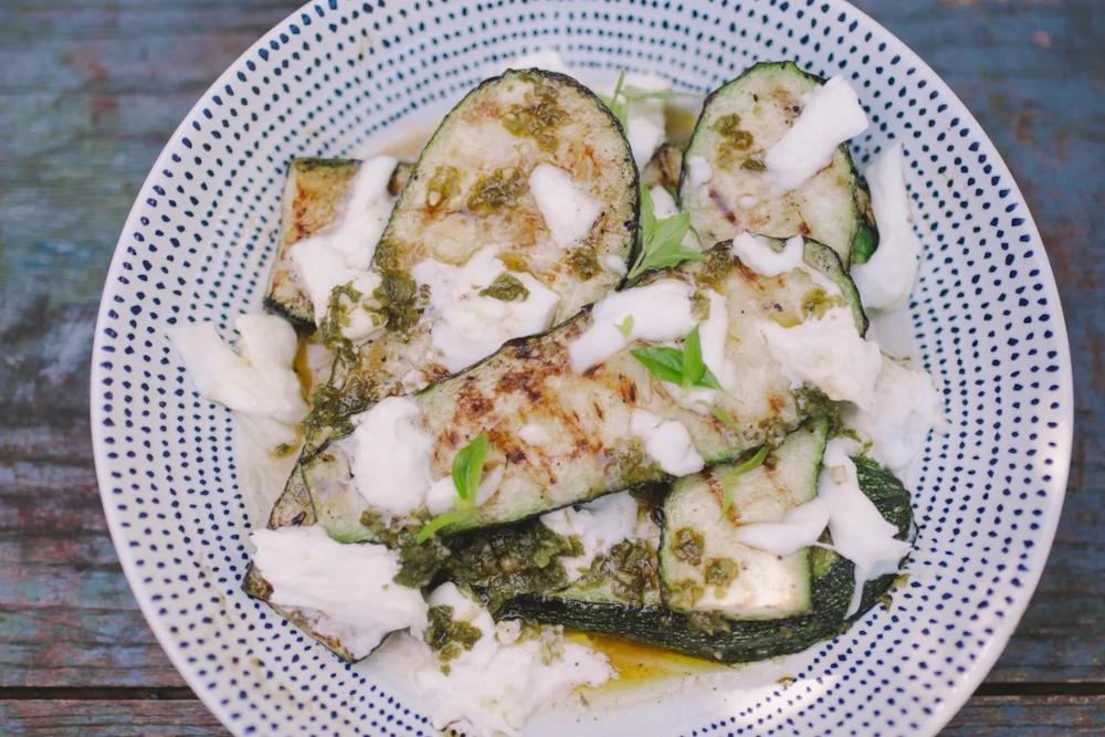 Griddled Courgette with Mozarella & Mint Dressing