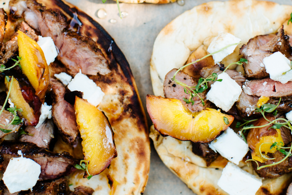 Mutton Rump Steak Flatbreads with Peaches & Feta