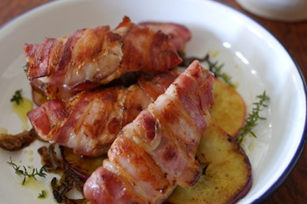 Partridge Breasts with Bacon, Apple & Thyme
