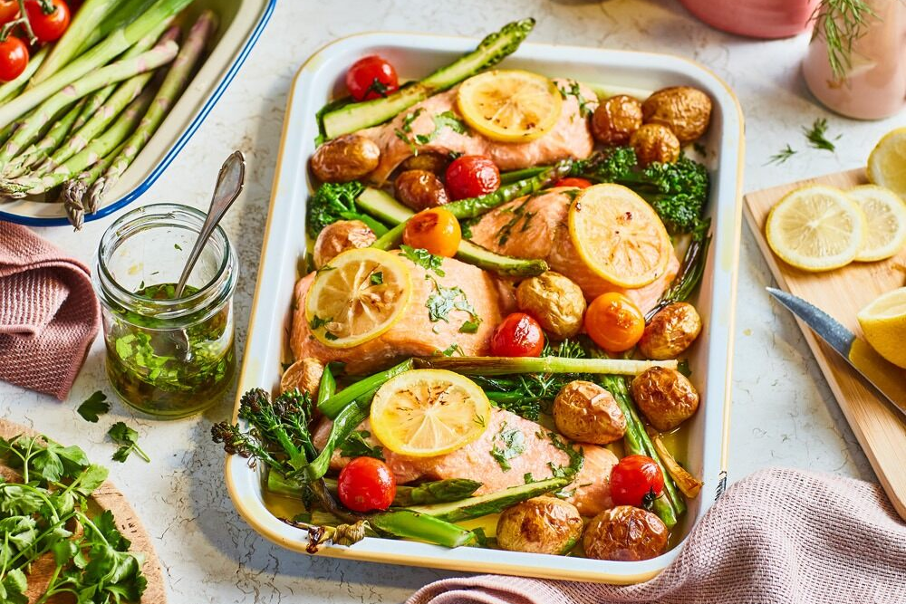 ChalkStream Trout & Vegetable Traybake