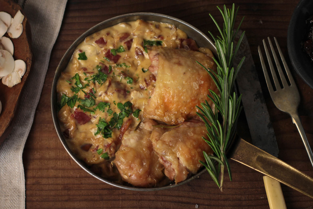 Chicken in a Creamy Bacon & Mushroom Sauce