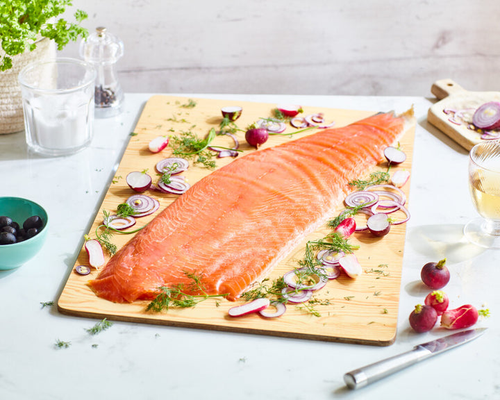 Sliced Side of Smoked Land-Based Silverscale Salmon, D-Cut (900g)